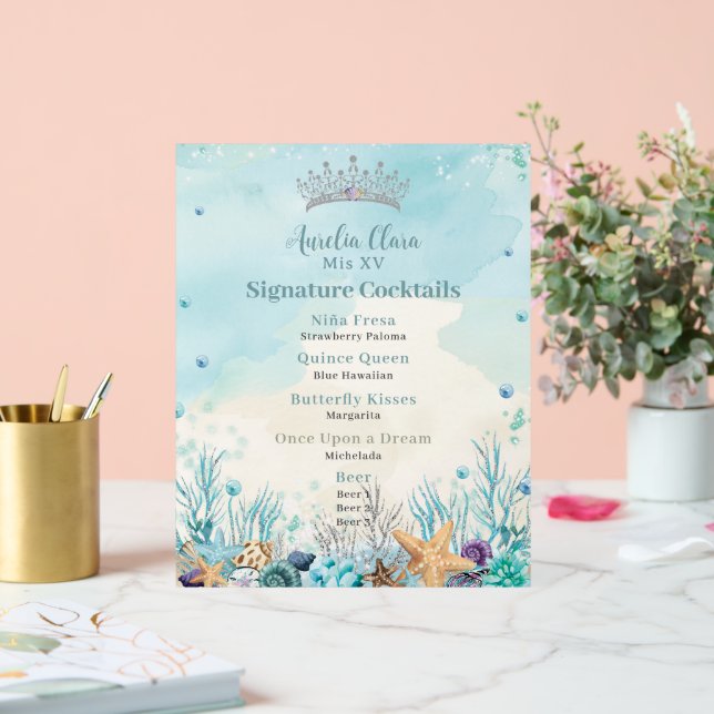 Panneau En Acrylique Sous la mer Quinceanera Cocktails Bar Menu (Mariage)