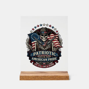 Panneau En Acrylique Squelette Cowboy Patriotique Squelette Dark Patrio