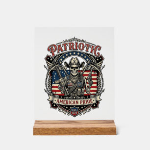 Panneau En Acrylique Squelette Cowboy Patriotique Squelette Patriote So