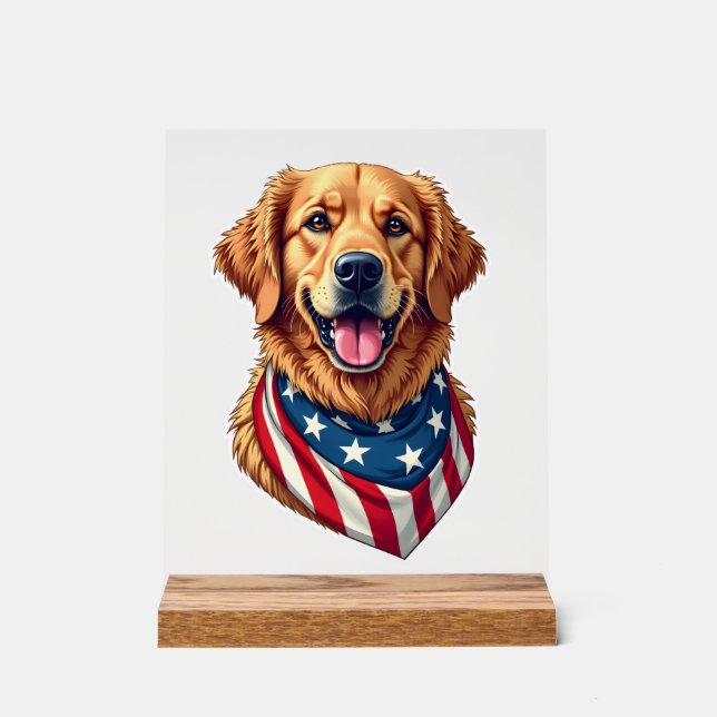 Panneau En Acrylique Star Spangled Golden Retriever Vintage Tee 4 (Recto)