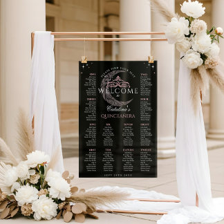Panneau En Acrylique Stars de lune Tiara Black Quinceañera Tableau de s