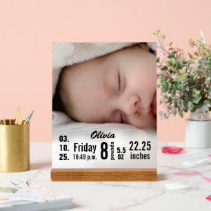 Panneau En Acrylique Statistiques de naissance de bébé photo personnali