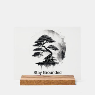 Panneau En Acrylique Stay Grounded Estilo Minimalista en Tinta Negra