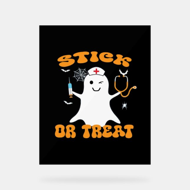 Panneau En Acrylique Stick ou Treat Nurse Funny Halloween Costume Essen (Recto)