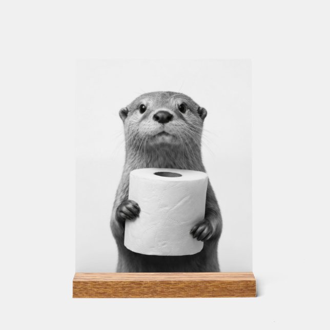 Panneau En Acrylique Stoic Otter Holding Toilet Paper Roll Black White (Recto)
