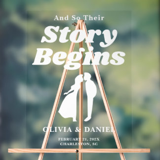 Panneau En Acrylique Story Begins Retro Groovy Wedding Welcome