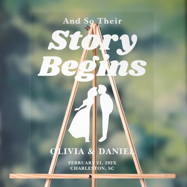 Panneau En Acrylique Story Begins Retro Groovy Wedding Welcome (Neutre)