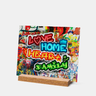 Panneau En Acrylique Streetart Graffiti Amour Maison Cœur Coloré Funky