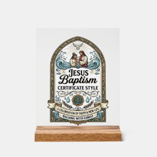 Panneau En Acrylique Style de certificat de baptême de Jésus Certificat