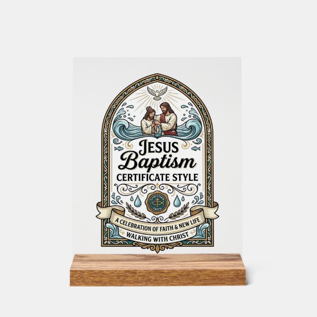 Panneau En Acrylique Style de certificat de baptême de Jésus Certificat (Recto)
