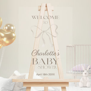 Panneau En Acrylique Subtil Crème Chaud Élégant Nœud Bienvenue Baby Sho