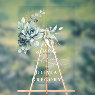 Panneau En Acrylique Succulents Gold Feuille Mariage de verdure Bienven