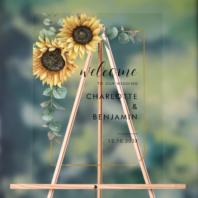 Panneau En Acrylique Sunflower Eucalyptus Floral Mariage Bienvenue (Neutre)