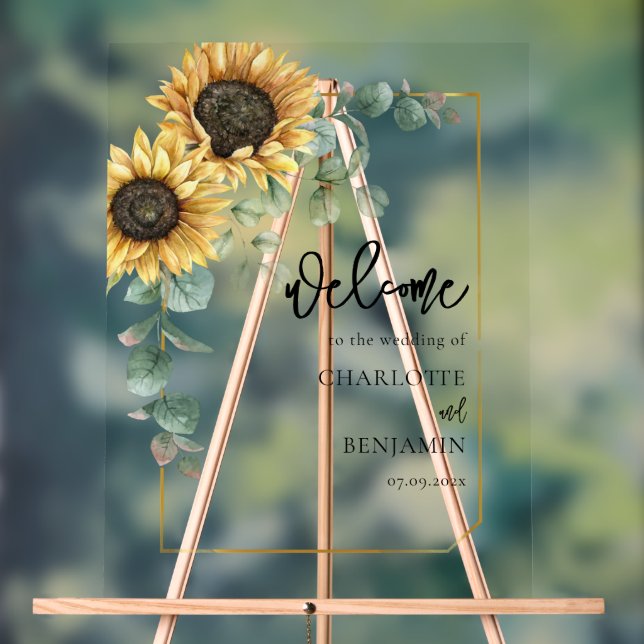 Panneau En Acrylique Sunflower Eucalyptus Floral Mariage Bienvenue (Neutre)