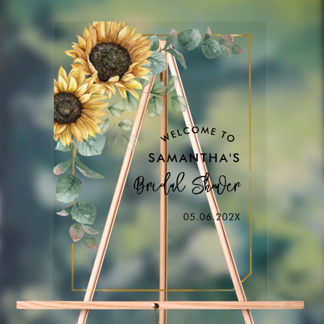 Panneau En Acrylique Sunflower Eucalyptus Script Fête des mariées Bienv (Neutre)