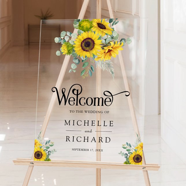 Panneau En Acrylique Sunflowers and Eucalyptus Wedding Welcome (Créateur téléchargé)