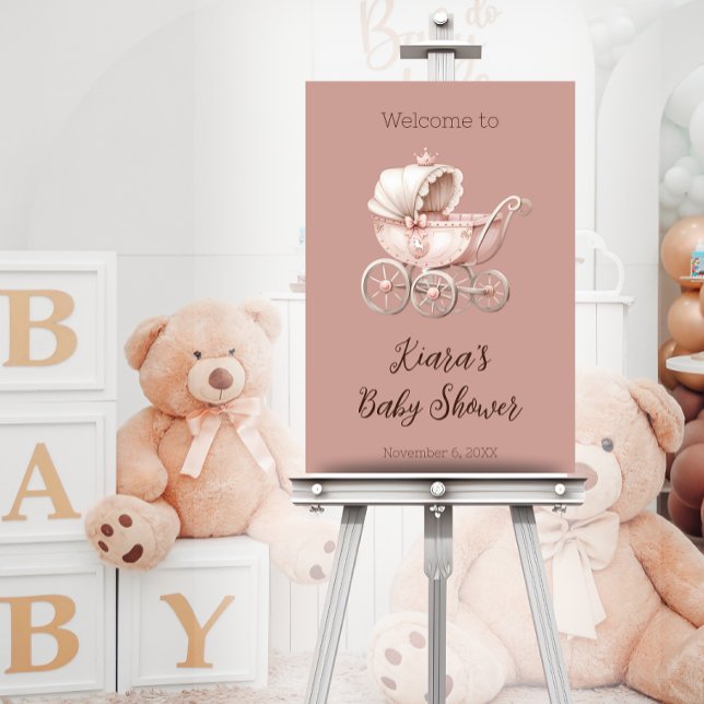 Panneau En Acrylique Sweet Little Princess Baby shower personnalisé (Sweet Princess Baby Shower Acrylic Sign on Easel)