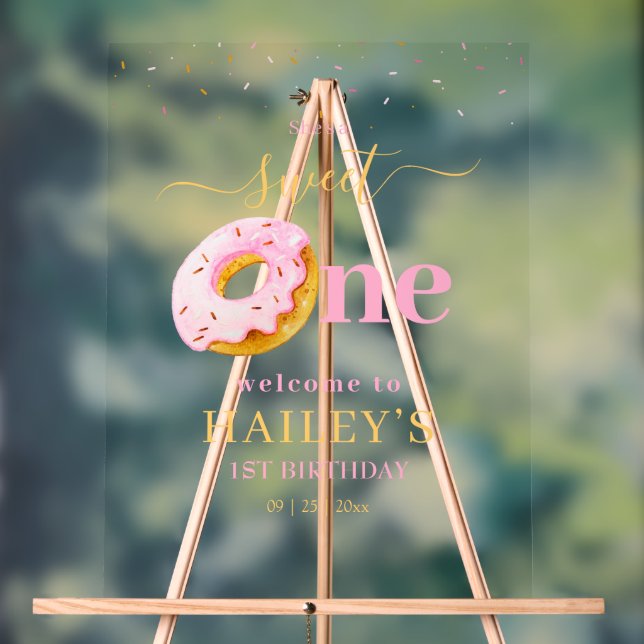 Panneau En Acrylique Sweet One Donuts Anniversaire Invitation, Donuts R (Neutre)