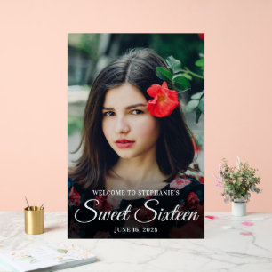 Panneau En Acrylique Sweet sixteen de script blanc élégant photo