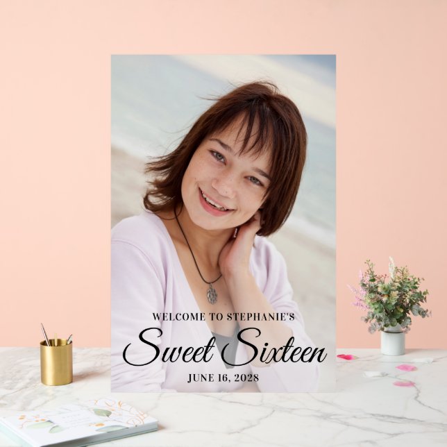 Panneau En Acrylique Sweet sixteen de script noir élégant photo (Mariage)