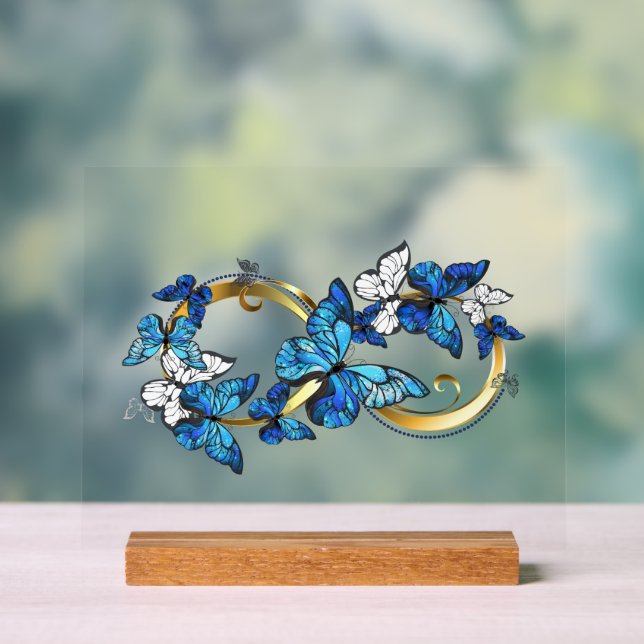 Panneau En Acrylique Symbol Infinity of Blue Morpho Butterflies (Neutre)