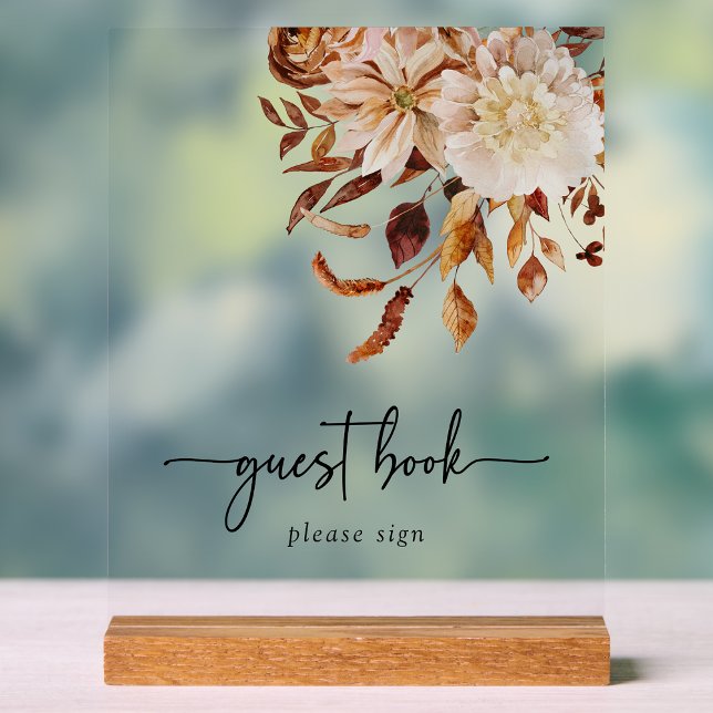 Panneau En Acrylique Symbole acrylique Automne du livre d'hôtes (Terracotta Copper Tone Fall Floral Wedding Guest Book  Acrylic Sign by Painted Paperie
)