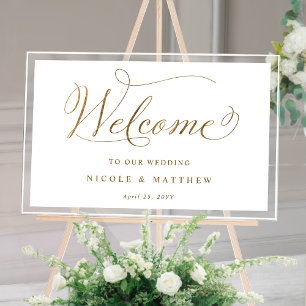Panneau En Acrylique Symbole acrylique blanc et or Mariage chic