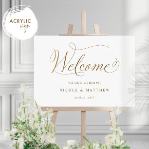 Panneau En Acrylique Symbole acrylique Chic Mariage blanc et or