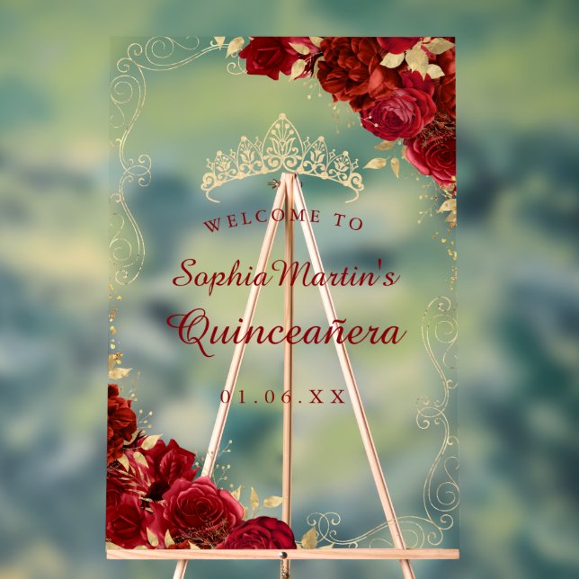 Panneau En Acrylique Symbole acrylique de Quinceanera Floral Gold (Neutre)