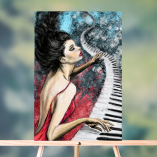 Panneau En Acrylique Symbole acrylique Piano Femme Peinture Art Peintur