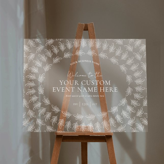 Panneau En Acrylique SYMBOLE ACrylique transparent de gala élégant (Elegant greenery business event acrylic welcome sign *image is a mockup; easel is not included* )