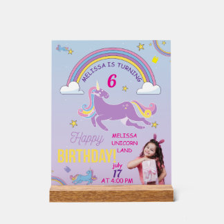 Panneau En Acrylique Symbole acrylique Unicorne Anniversaire - Nom et p