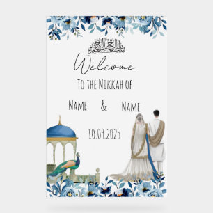 Panneau En Acrylique Symbole bleu floral islamique Nikkah