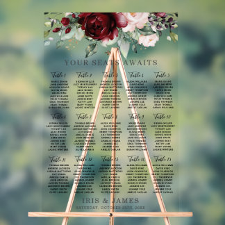 Panneau En Acrylique Symbole de mariage floral Burgundy Blush