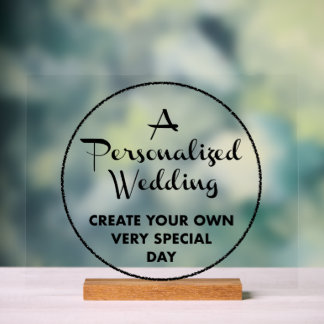 Panneau En Acrylique Symbole de mariage personnalisé 11" x socle en acr