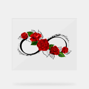 Panneau En Acrylique Symbole d'infini avec roses rouges
