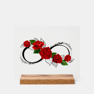 Panneau En Acrylique Symbole d'infini avec roses rouges