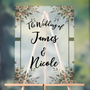 Panneau En Acrylique SYMBOLE Élégant Olive Vert & Blanc Floral Mariage