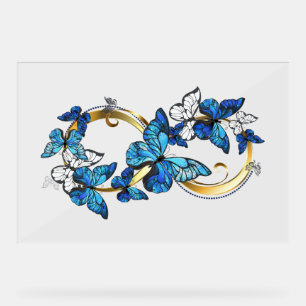 Panneau En Acrylique Symbole infini de papillons Morpho bleus