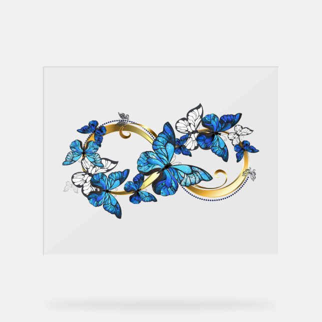 Panneau En Acrylique Symbole infini de papillons Morpho bleus (Recto)