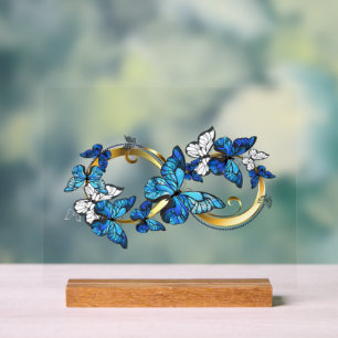 Panneau En Acrylique Symbole infini de papillons Morpho bleus