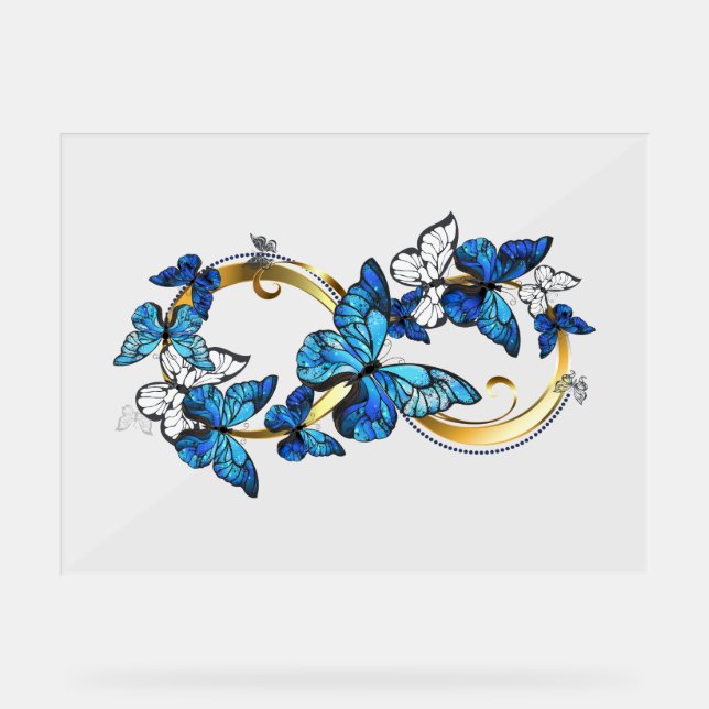 Panneau En Acrylique Symbole infini de papillons Morpho bleus (Recto)