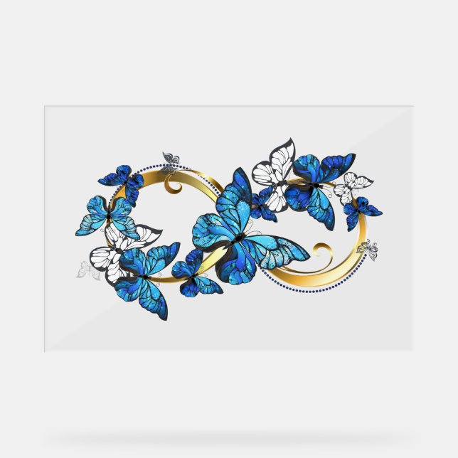 Panneau En Acrylique Symbole infini de papillons Morpho bleus (Recto)