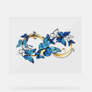 Panneau En Acrylique Symbole infini de papillons Morpho bleus