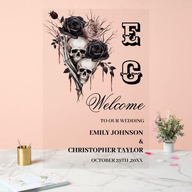 Panneau En Acrylique SYMBOLE Mariage ACrylique gothique du crâne (Mariage)