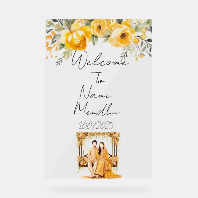 Panneau En Acrylique Symbole mendhi jaune floral (Recto)