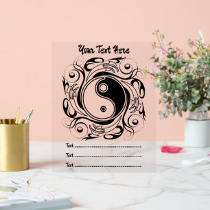 Panneau En Acrylique Symbole Yin & Yang Style de tatouage noir et blanc