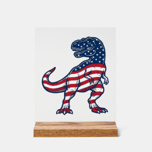 Panneau En Acrylique T-Rex patriotique Drapeau américain Design de dino