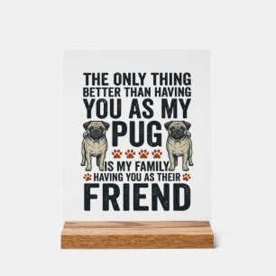 Panneau En Acrylique T-shirt à gravure vintage ami famille Pug drôle De