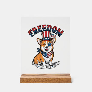 Panneau En Acrylique T-Shirt à gravure vintage Corgi patriotique de lib